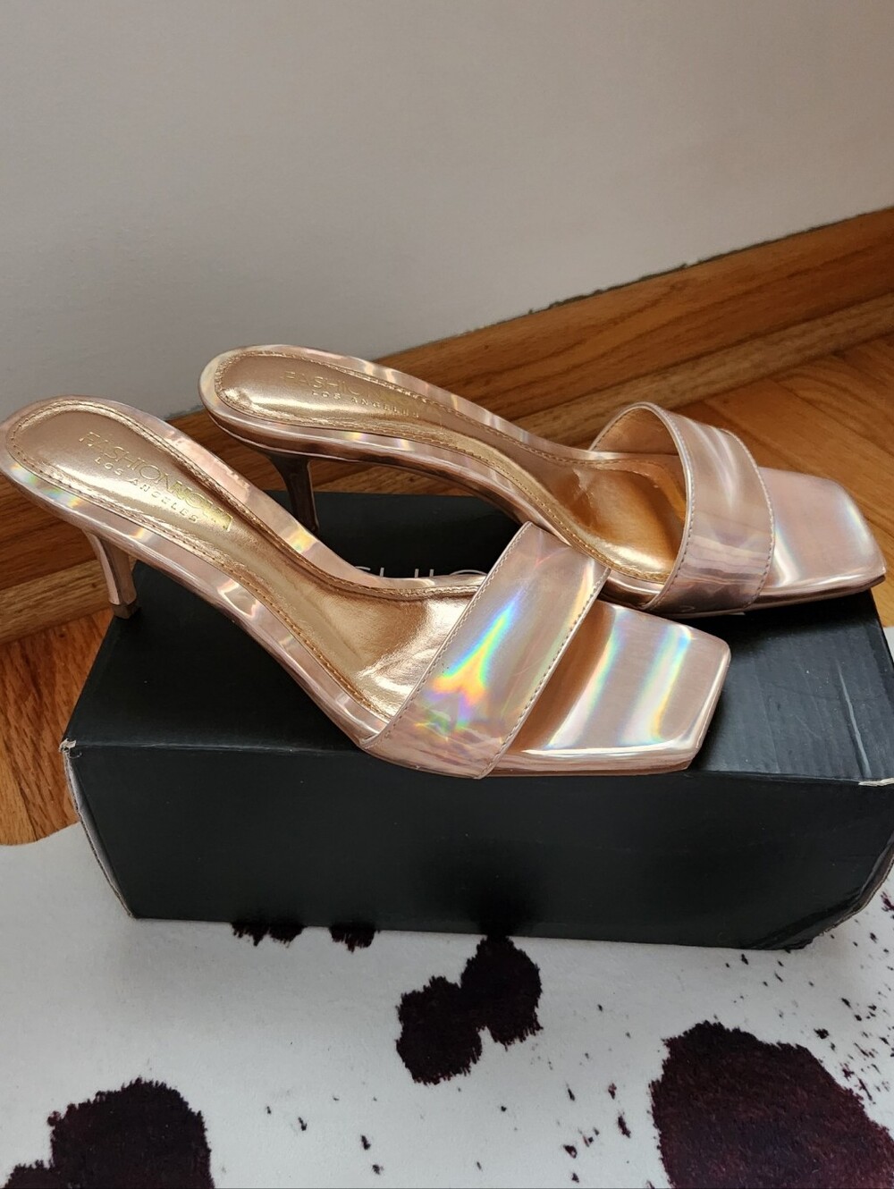 Women's Fashion Nova Rose Gold Slide Heels Mules 7.5